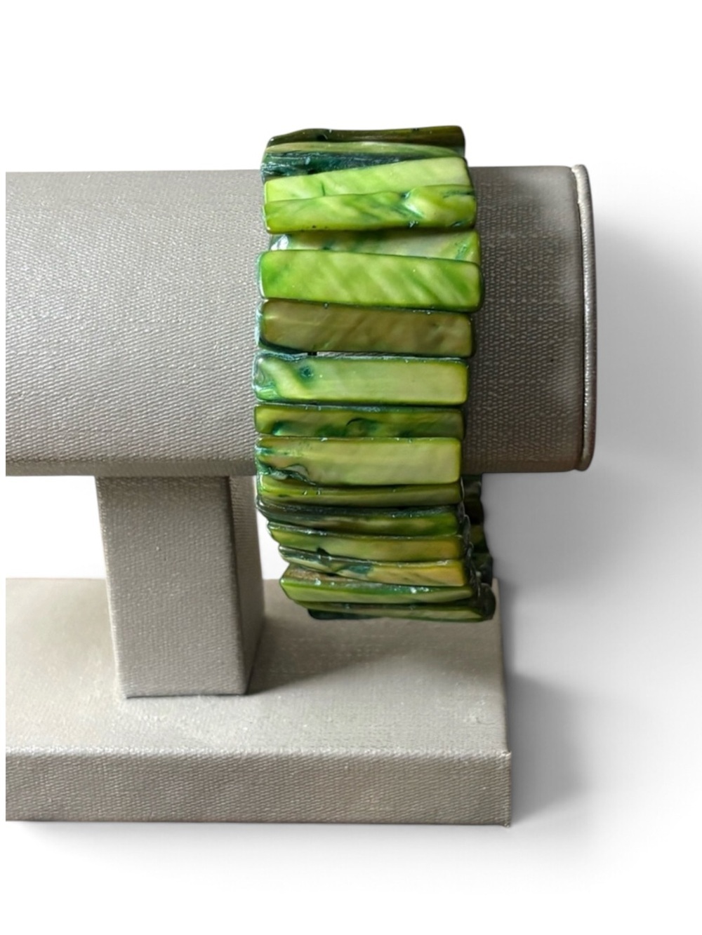 Green Abalone Rectangular Beaded Handmade Stretch Bracelet